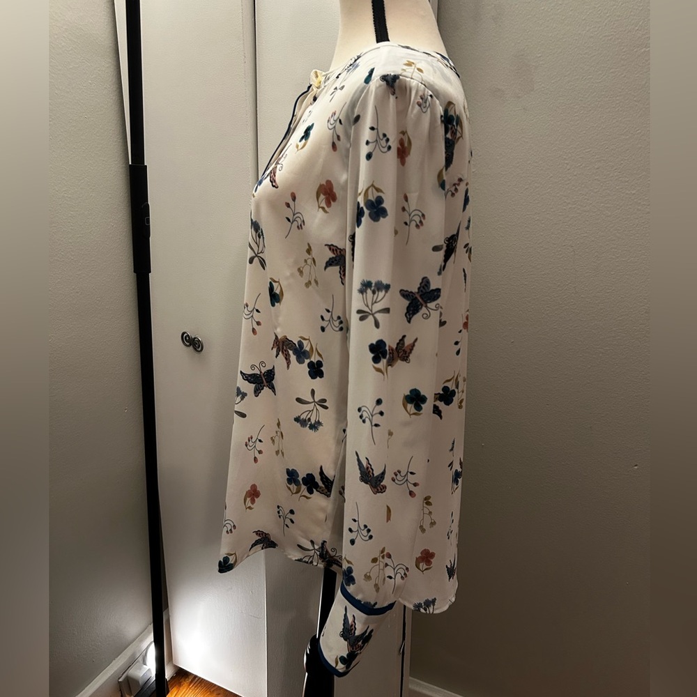 Ann Taylor LOFT Size Medium Sheer Floral Spring Colorful Blouse - Picture 3 of 8